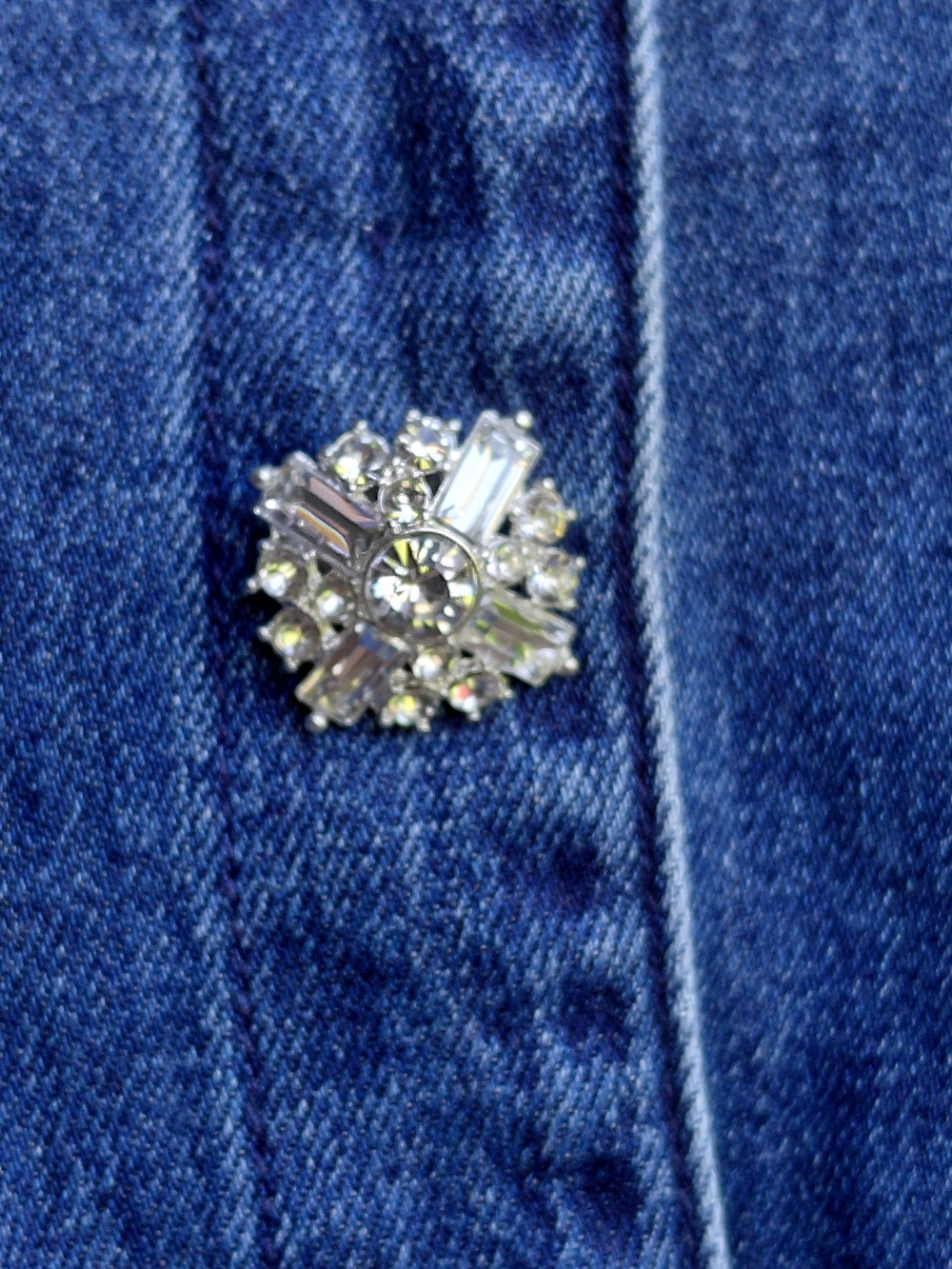 Self-Portrait Blue Denim Pearl-Trim Button Dress - Picture 3 of 10